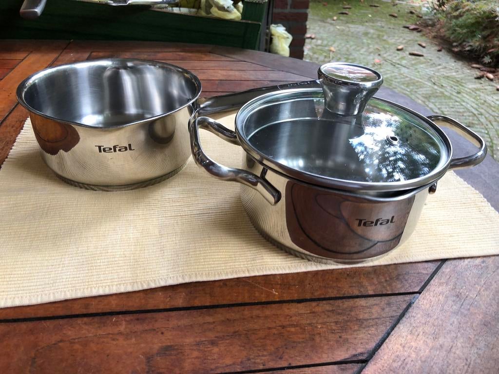 t.k.Tefal Induction Technology 2x RVS kookpan+steelpan 16cm, Ophalen, Rvs, Kookpan of Snelkookpan, Inductieplaat