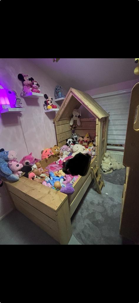 Bedhuisje steigerhout, Ophalen, Zo goed als nieuw, Stapelbed