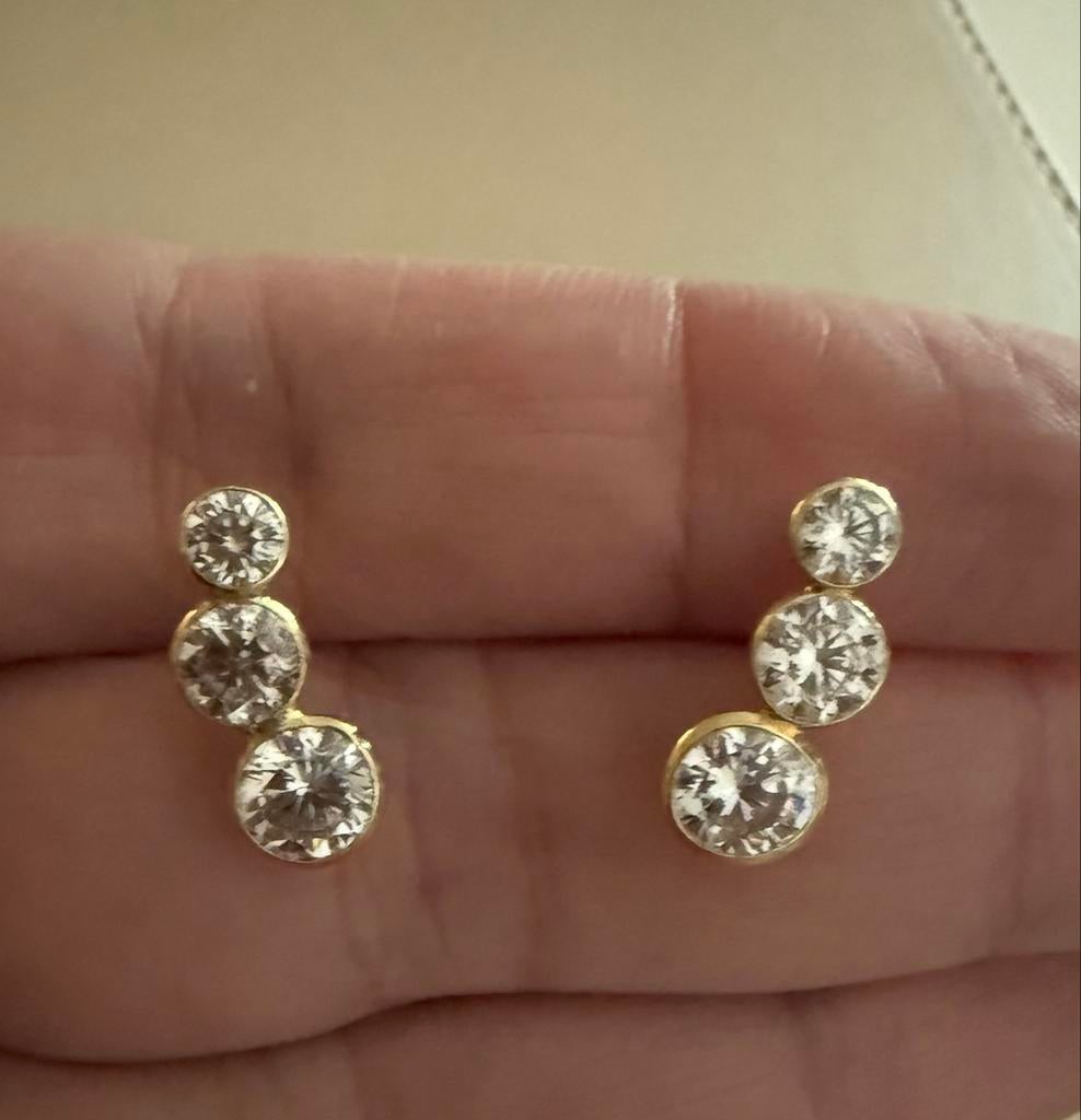 14K Gouden Croissant Oorbellen oorstekers, Met kristal, Nieuw, Ophalen of Verzenden, Knopjes of Stekers