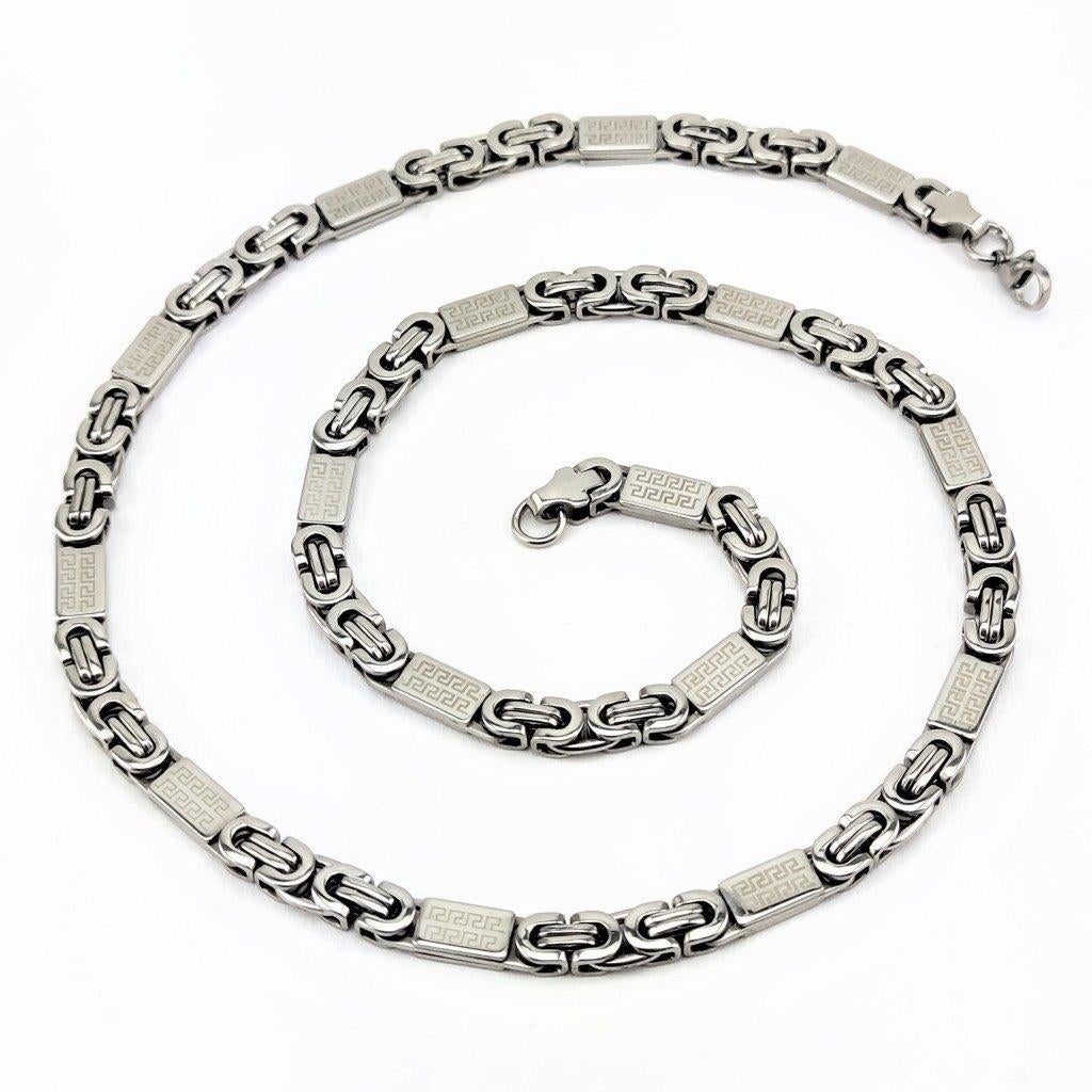 8mm Stalen Koningsketting met Griekse-Schakels, Sieraden, Tassen en Uiterlijk, Kettingen, Overige materialen, Birgitta-Gracht 33, 6465 EL Kerkrade, Nederland