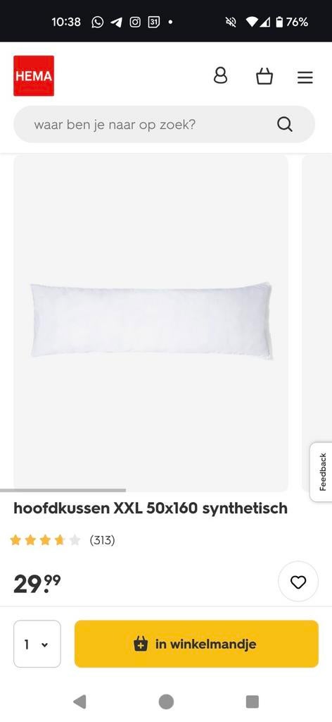 Breed kussen Hema - 50x160cm - Nieuw!, Ophalen of Verzenden, Nieuw, Wit, Rechthoekig