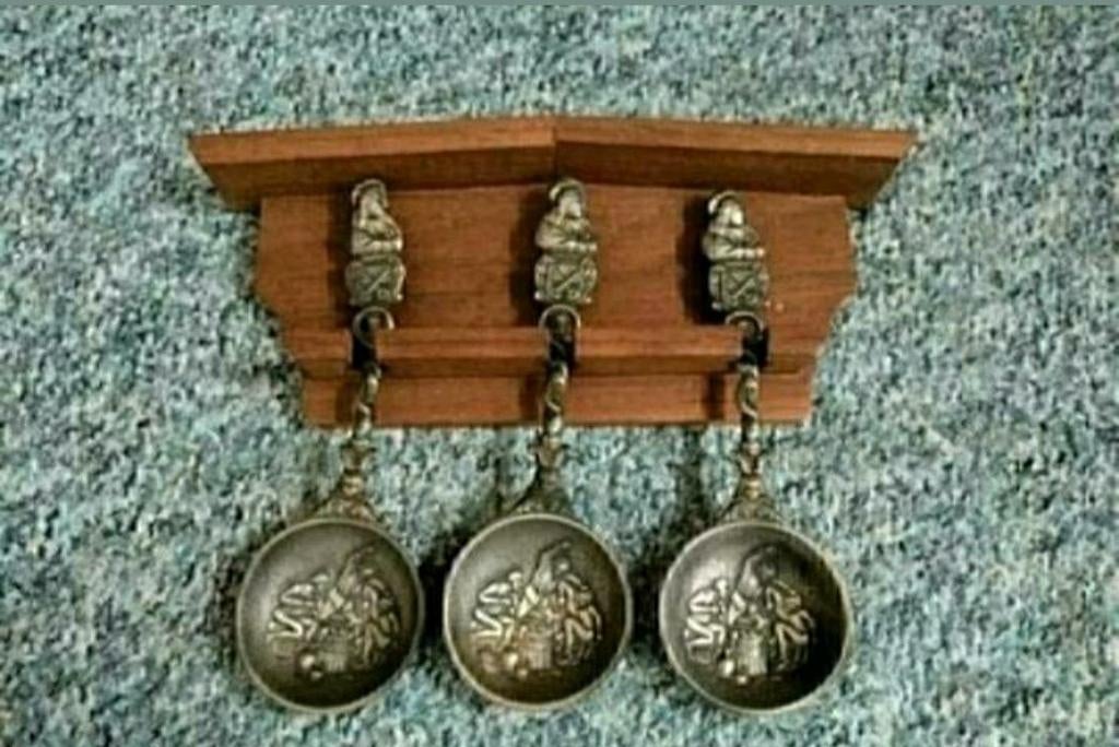 Lepelrek,Tin lepels,hout,rekje,lepel,Vintage,Adriaen Brouwer, Antiek en Kunst, Ophalen of Verzenden