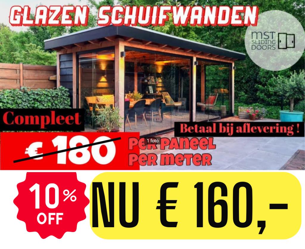 Glazen schuifwanden € 160,- helder glas - € 170  getint glas, Tuin en Terras, Ophalen of Verzenden, Nieuw, Serre
