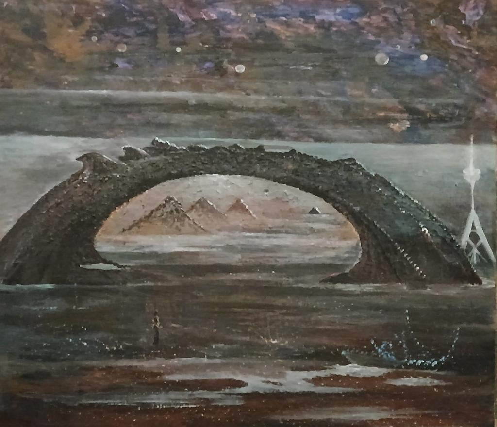 Mysterieus Landschap met Brug en Pyramides, Ophalen of Verzenden