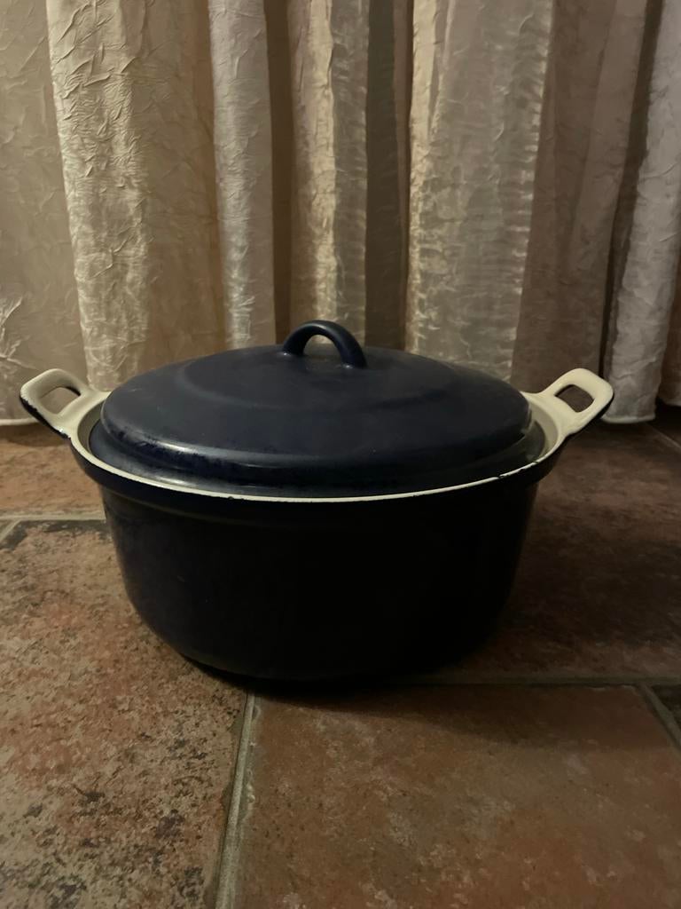 Vintage blauwe gietijzeren braadpan met deksel, Ophalen of Verzenden