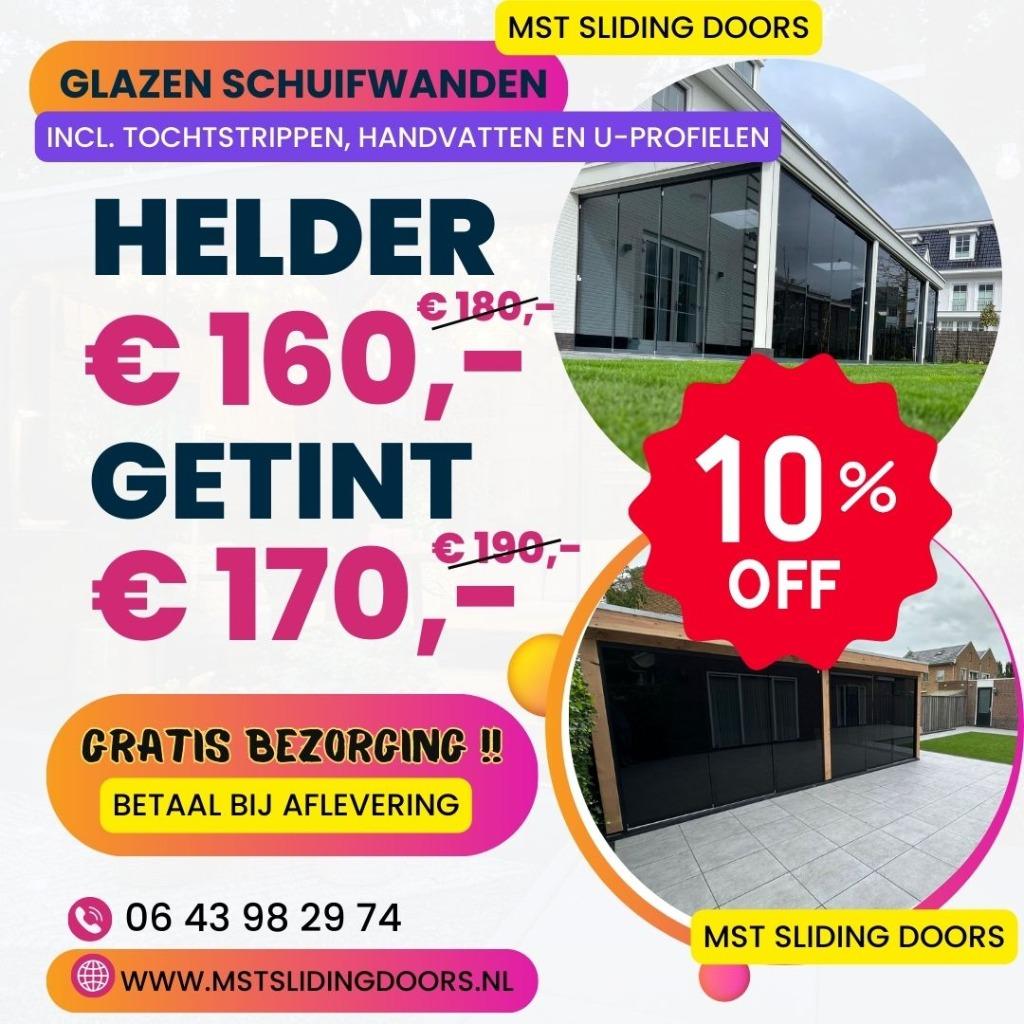 Glazen schuifwanden € 160,- helder glas - € 170  getint glas, Tuin en Terras, Ophalen of Verzenden, Nieuw, Serre