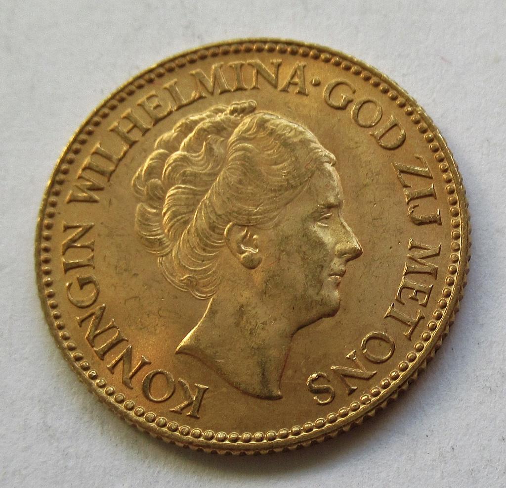 Nederland 10 gulden 1925 Wilhelmina, Verzenden, Overige landen, Goud