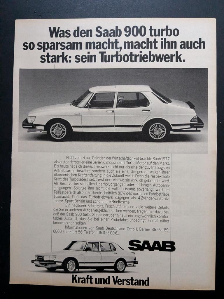 Oude reclame / Advertentie SAAB 900 Turbo 1981 (Duits), Ophalen of Verzenden, Gelezen, Overige merken