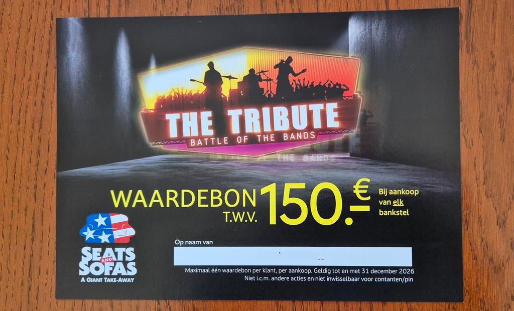 SEATS AND SOFAS  waardebon  tw 150 euro, Tickets en Kaartjes, Kortingen en Cadeaubonnen, Eén persoon, Cadeaubon