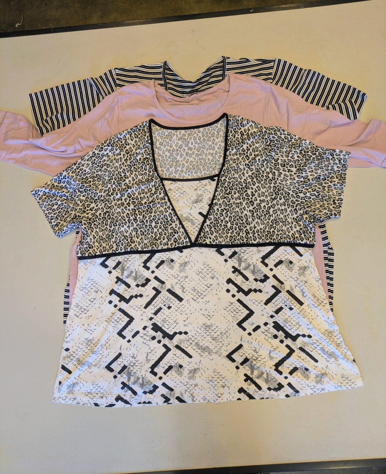 Set van 3 in maat plus t-shirts: strepen, roze & lupaardprin, Kleding | Dames, Onbekend, Nieuw, Onbekend, Onbekend