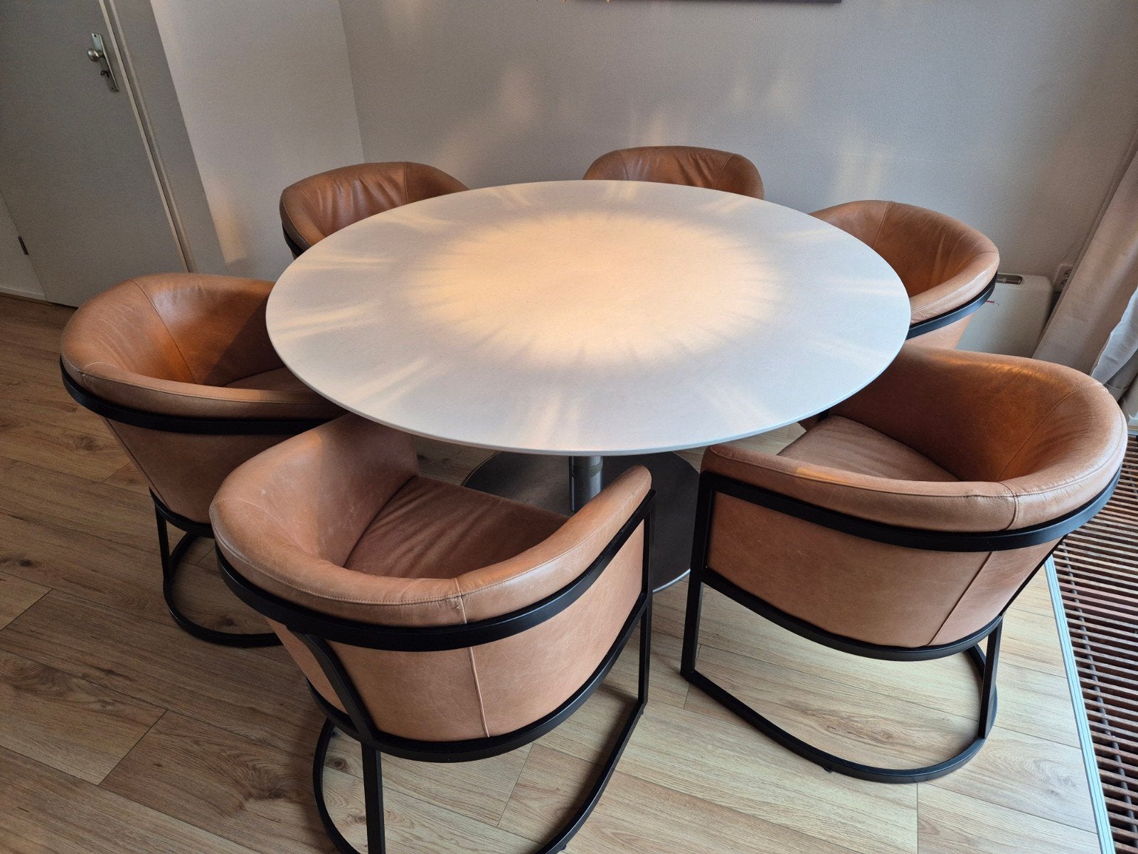 6x leren eetkamerstoelen, Huis en Inrichting, Stoelen, Ophalen, Gebruikt, Overige kleuren, Leer