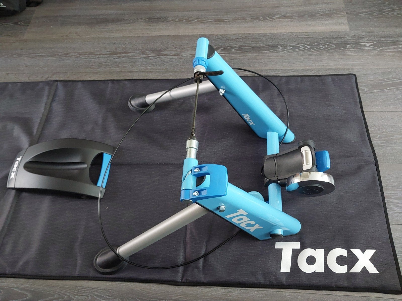 Tacx Blue Matic fietstrainer met mat en voorwielsteun, Ophalen, Gebruikt, Overige typen, Staal