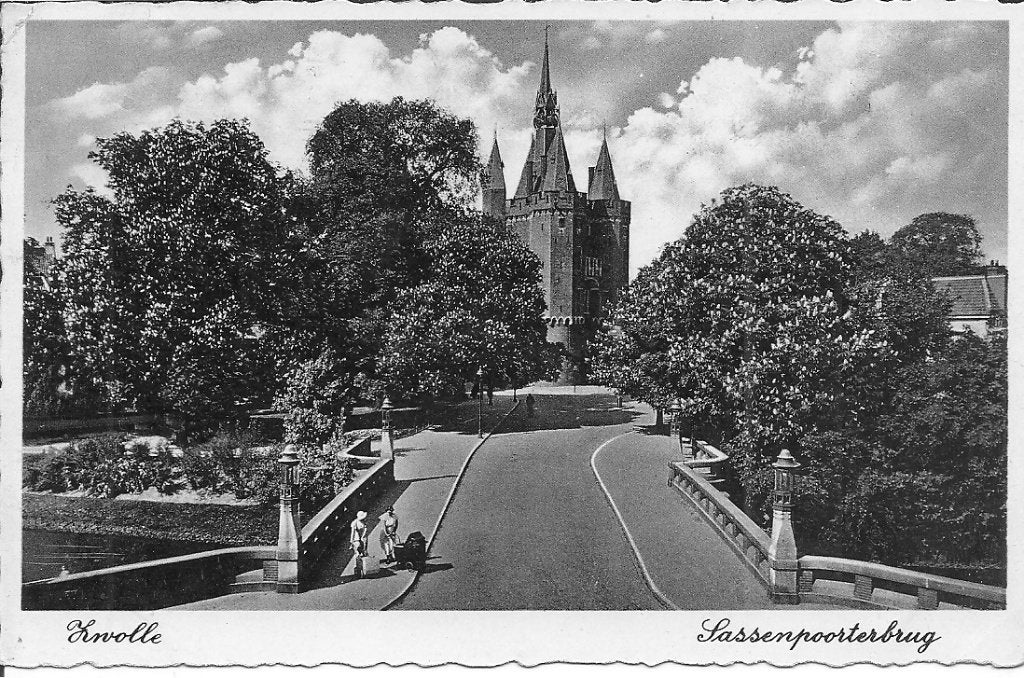 Ansichtkaart Zwolle Sassenpoorterbrug 1938, Ophalen of Verzenden, 1920 tot 1940, Gelopen, Overijssel