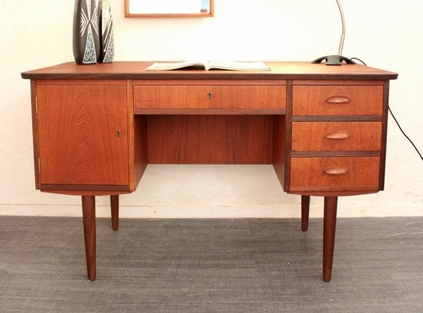 Deens jaren 50 60 teakhouten vintage design bureau, Gebruikt, -, Scandinavisch, Hout