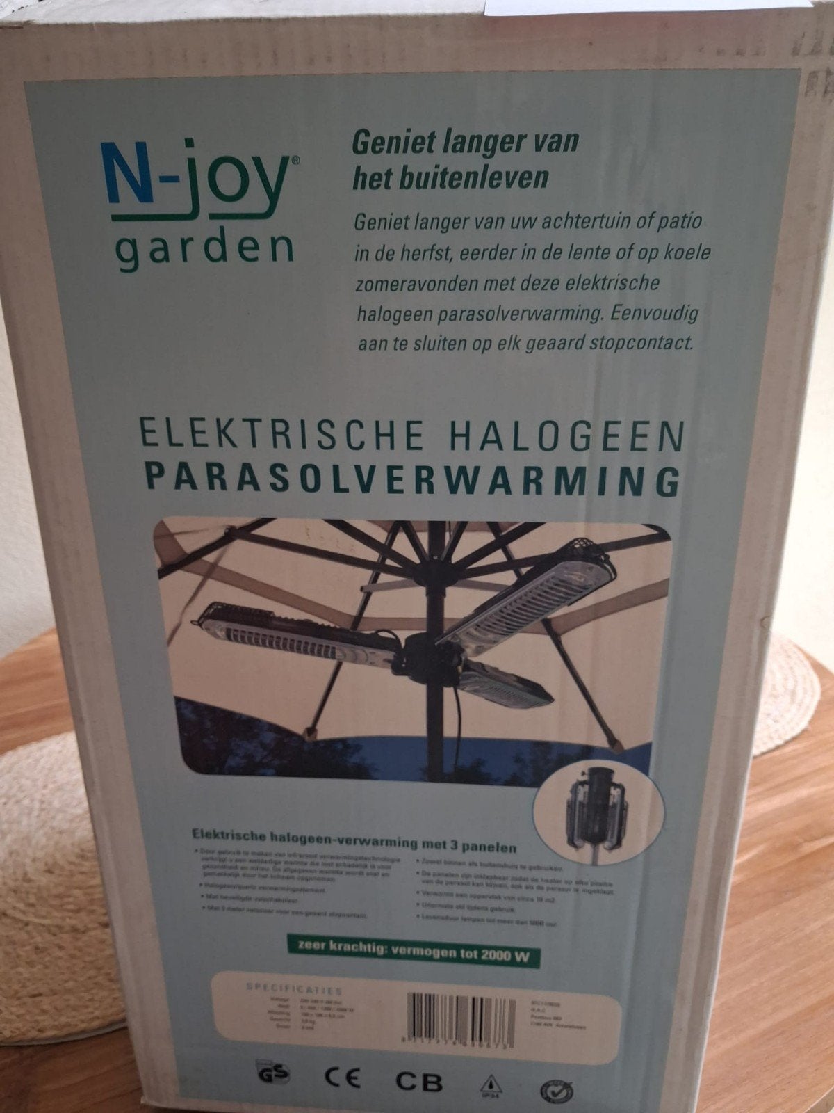 N-joy Garden Elektrische Halogeen Parasolverwarming 2000W, Ophalen, Nieuw, Elektrisch, Parasol