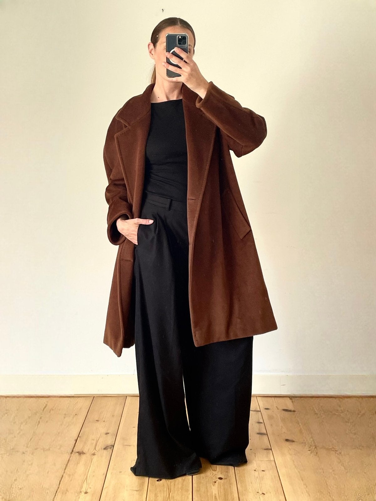 Marina Rinaldi (Max Mara) oversized wollen jas maat 36 - 40, Kleding | Dames, Ophalen of Verzenden, Gedragen, Maat 38/40 (M), Bruin