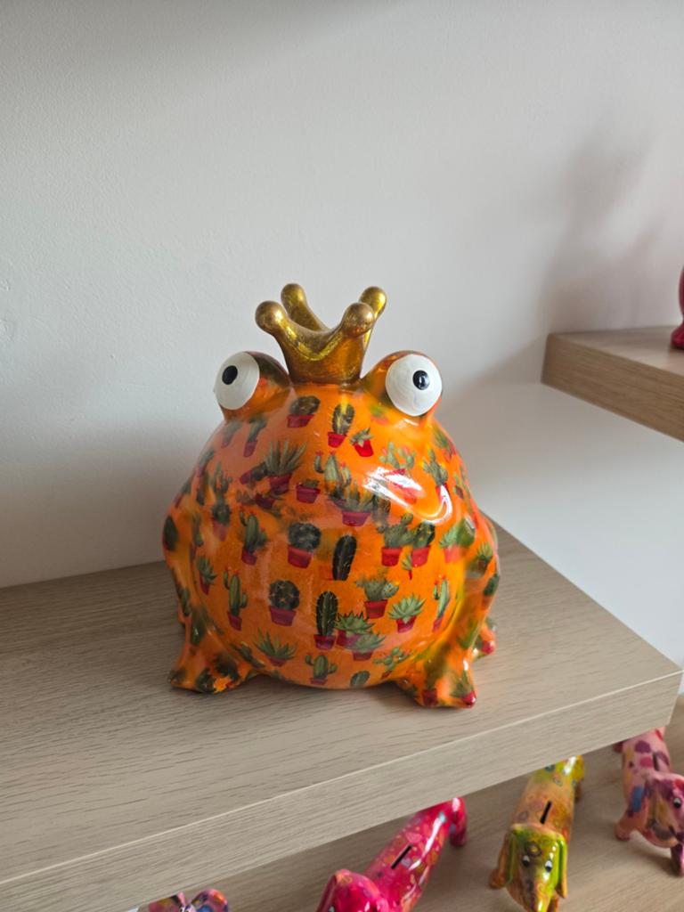 Pomme Pidou XXL Spaarpot Kikker met Kroontje - Cactusprint, Verzamelen, Spaarpotten, Ophalen of Verzenden