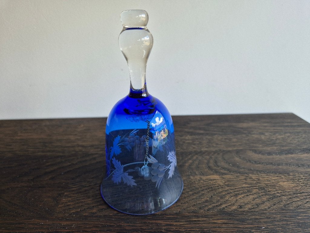 Brocante tafelbel blauw glas, Ophalen of Verzenden