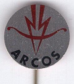 ARCOS handboog fabrikant blik speldje ( Y_124 ), Verzamelen, Verzenden, Zo goed als nieuw, Sport, Speldje of Pin