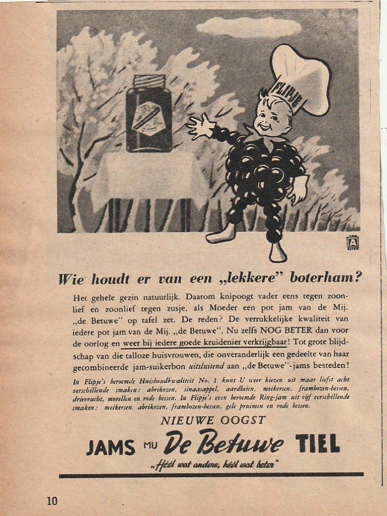 retro reclame 1947 Betuwe Flipje Tiel lekkere boterham, Verzenden, Overige typen