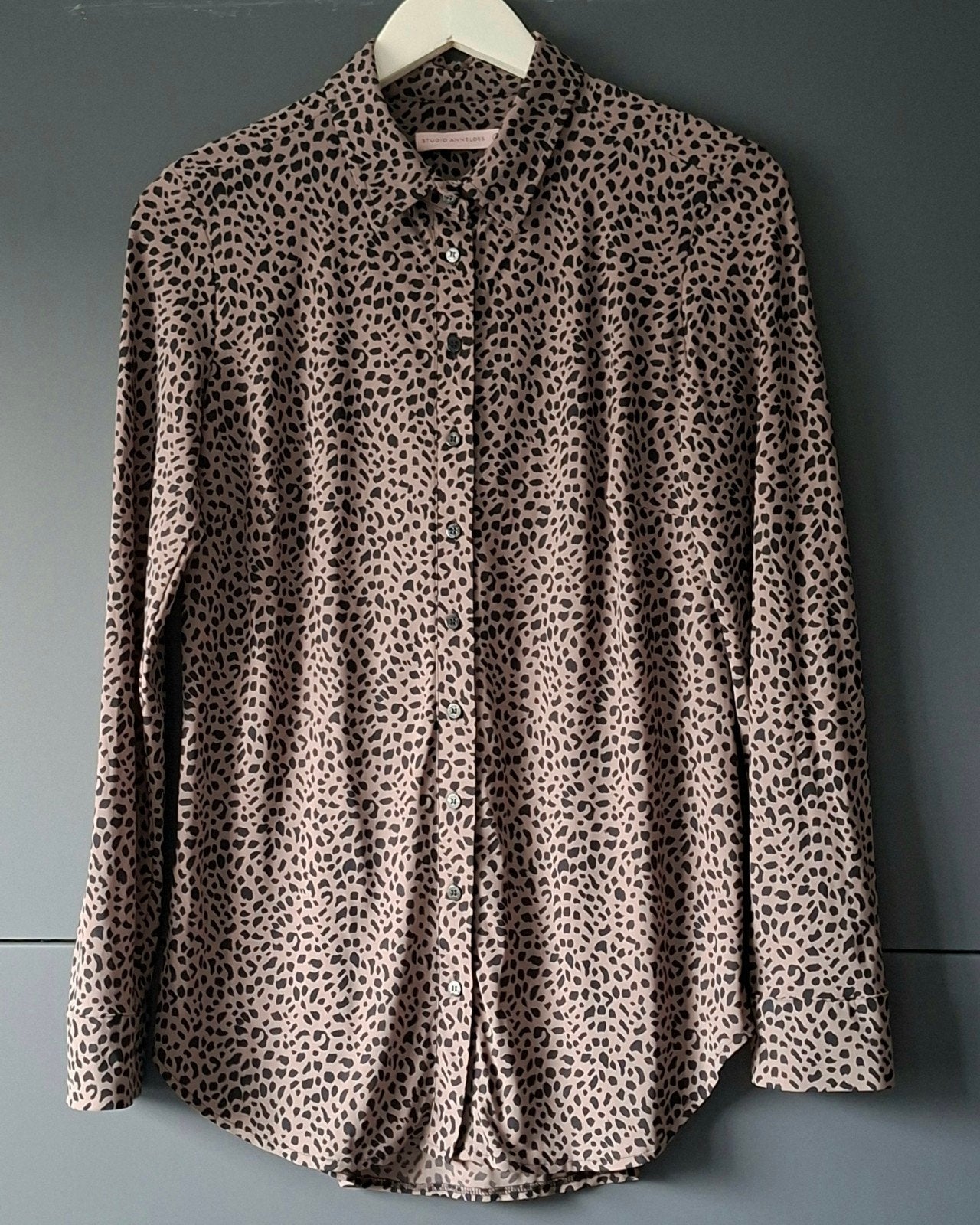 Studio Anneloes print blouse mt M | Taupe/zwart | Nieuwstaat, Ophalen of Verzenden, Zo goed als nieuw, Maat 38/40 (M), Zwart