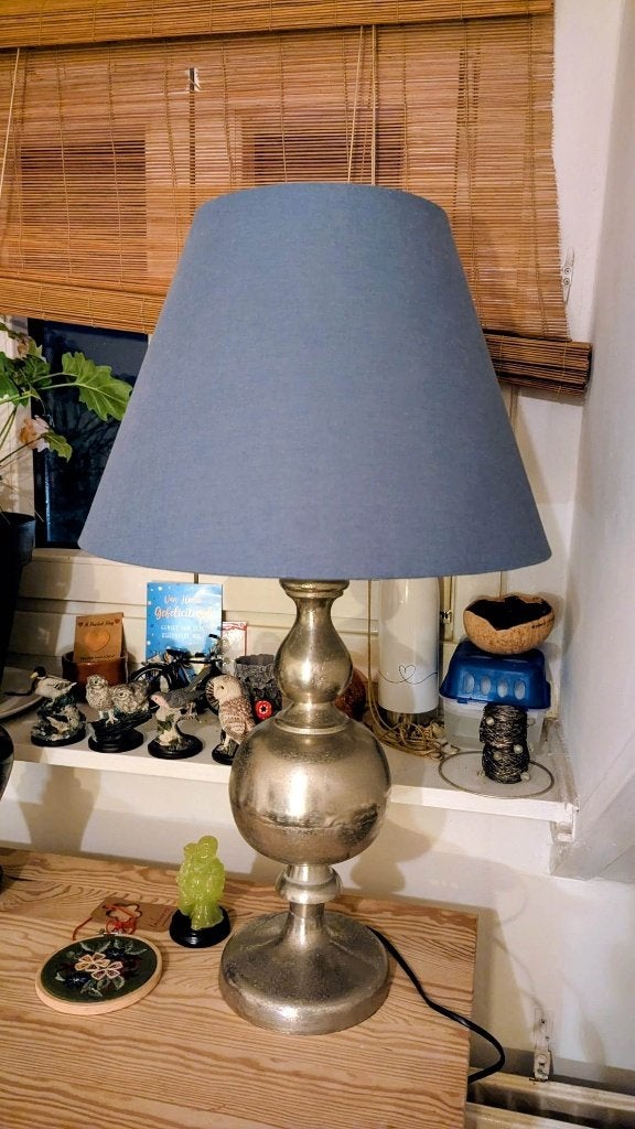 Grote Klassieke Tafellamp met Baluster Voet en Blauwe Kap, Blauw, Overige merken, Metaal, Met kap