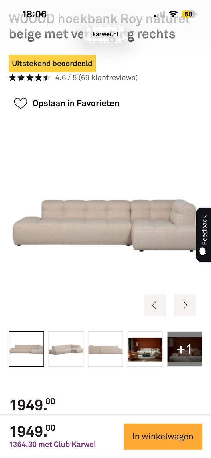 Bank Roy Moood (karwei) 2,5 zits beige, Ophalen, Beige