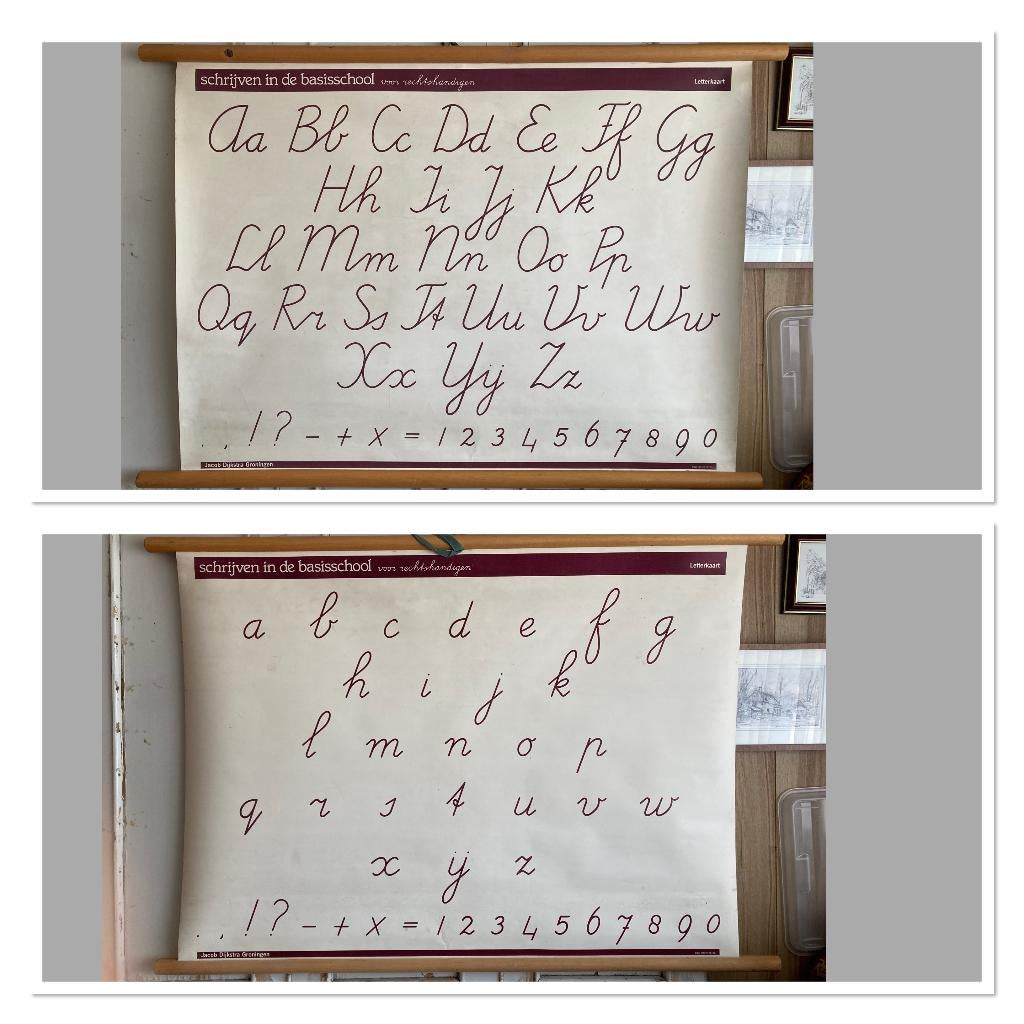 Brocante Schoolplaat - letterkaart / Dubbelzijdig bedrukt, Antiek en Kunst, Antiek | Schoolplaten, Ophalen, Overige thema's