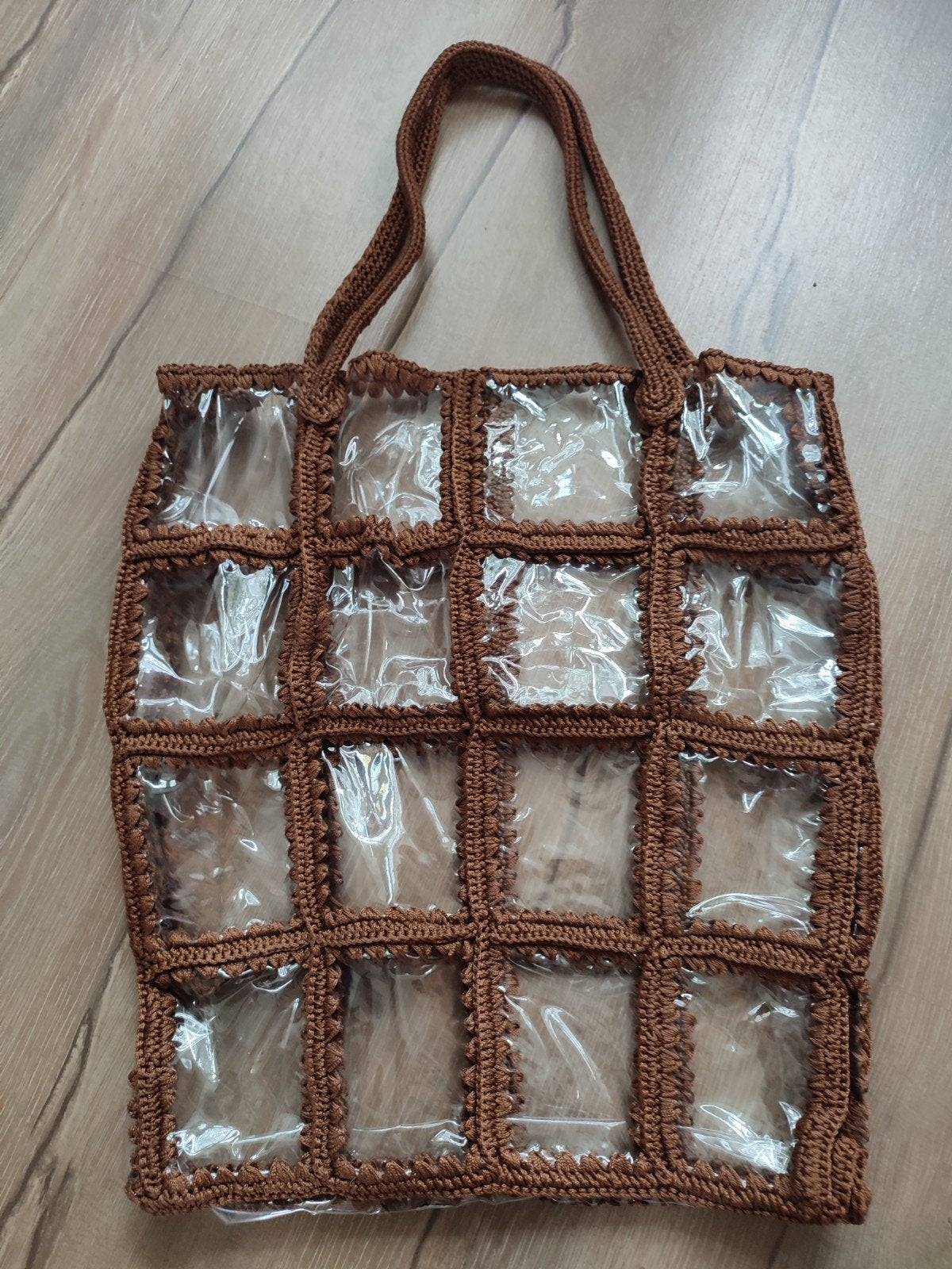 Nieuwe gehaakte schoudertas met doorzichtige vlakken, Ophalen of Verzenden, Nieuw, Bruin, Shopper