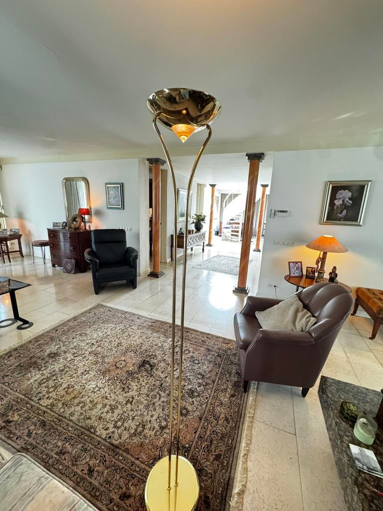 Vintage messing uplighter vloerlamp dimbaar Italiaans Relux, Antiek en Kunst, Antiek | Lampen, Ophalen