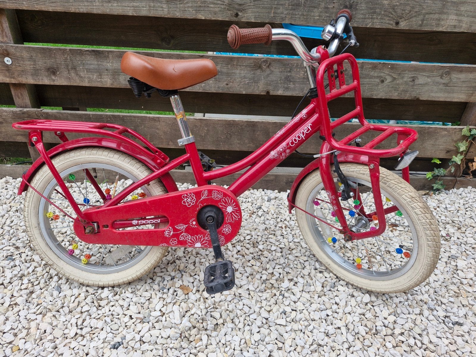 Cooper kinderfiets 16 inch rood met bloemenprint, Fietsen en Brommers, Fietsen | Kinderfietsjes, Ophalen, Terugtraprem, Cooper