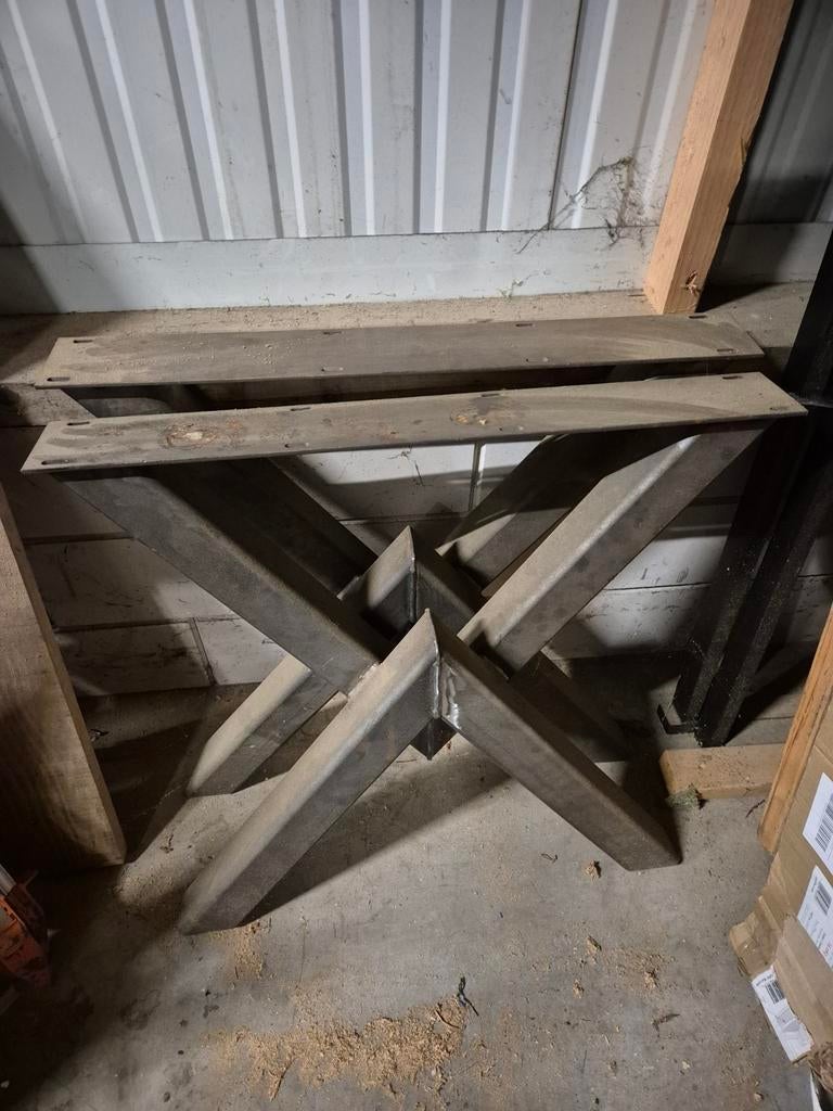 Stalen tafelpoten dubbel V - onbewerkt, Ophalen, Gebruikt, Metaal, Tafelpoot