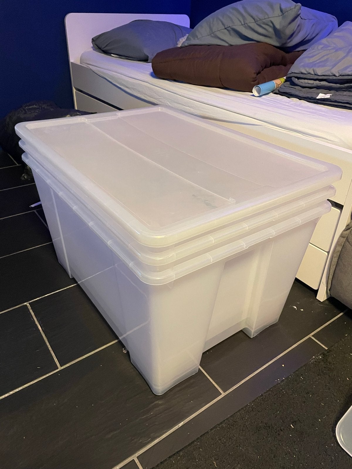 3x Grote transparante opbergbox met deksel, Ophalen, Kunststof, 50 tot 100 cm, Zo goed als nieuw