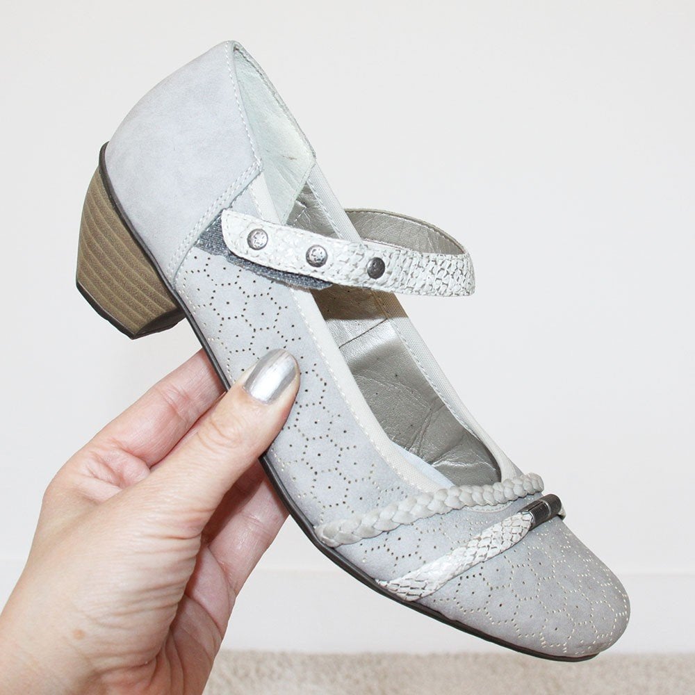 Schitterende Leren Rieker Pumps s2 (Maat 39) € 35,-, Pumps, Ophalen of Verzenden, Zo goed als nieuw, Grijs