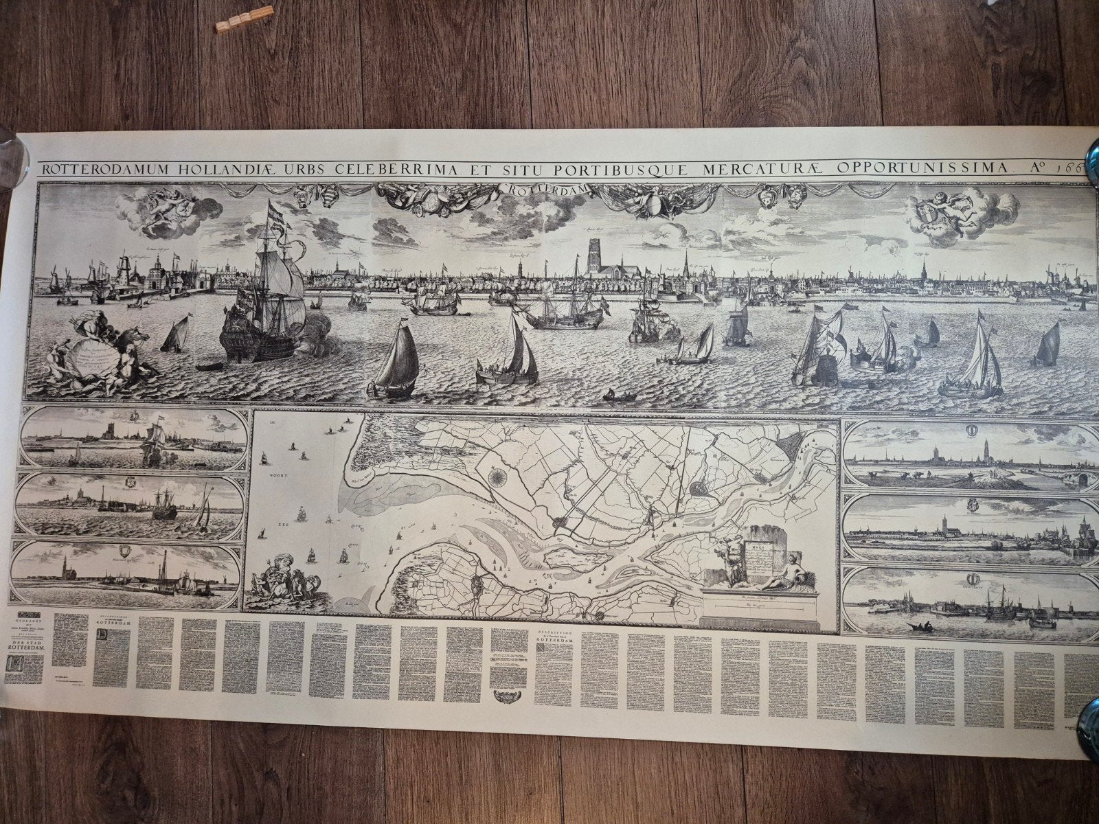 Poster Rotterdam anno 1665 reproductie 1963, Gebruikt, Rechthoekig Liggend, Ophalen of Verzenden, A1 t/m A3