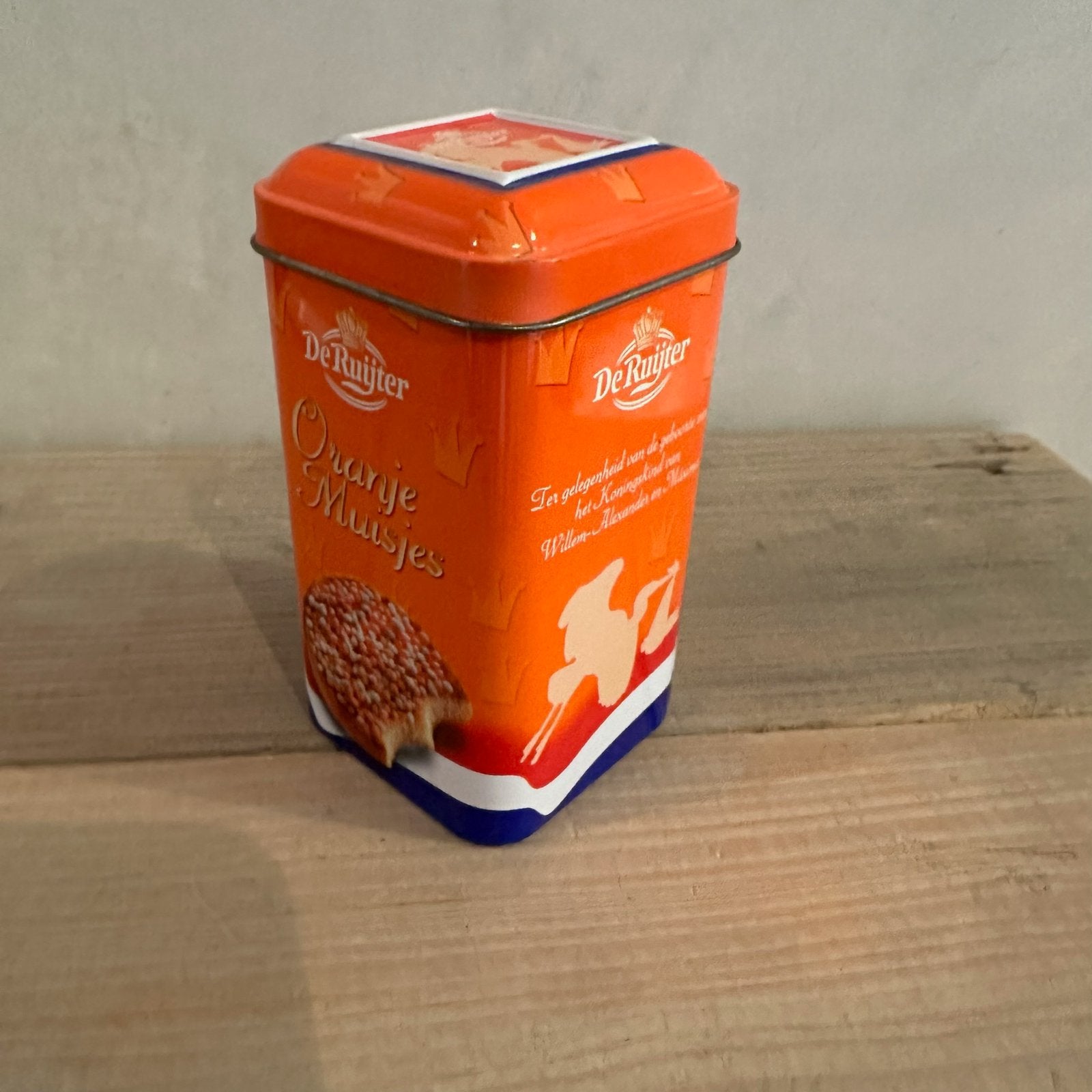 De Ruijter oranje muisjes, geboorte Amalia, blikje, blik, Ophalen of Verzenden, Zo goed als nieuw, Overige