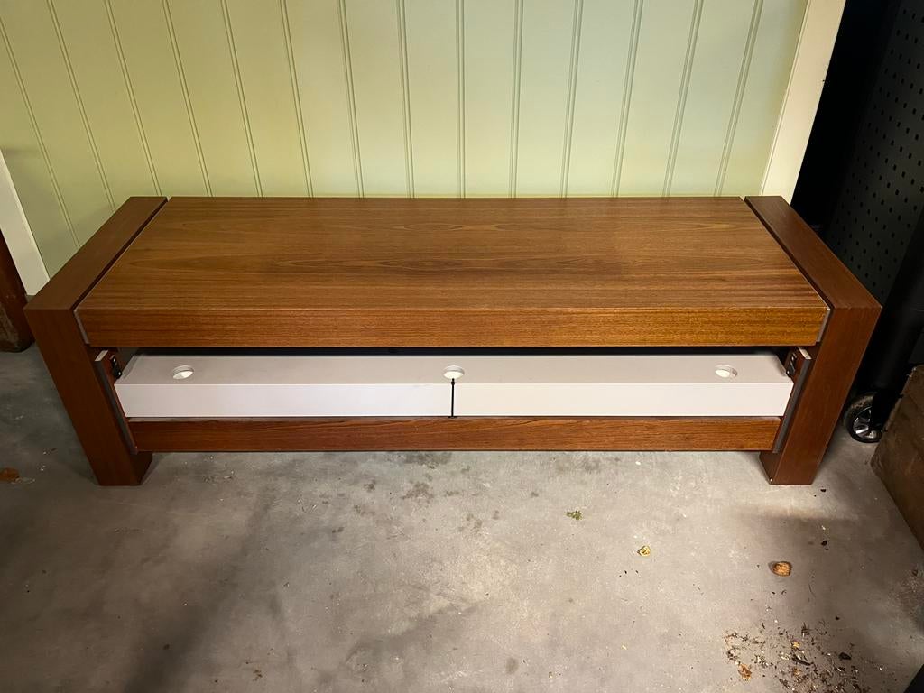 Mooi hout met aluminium audio/videomeubel, custom design, Ophalen, 150 tot 200 cm, Zo goed als nieuw, Minder dan 100 cm