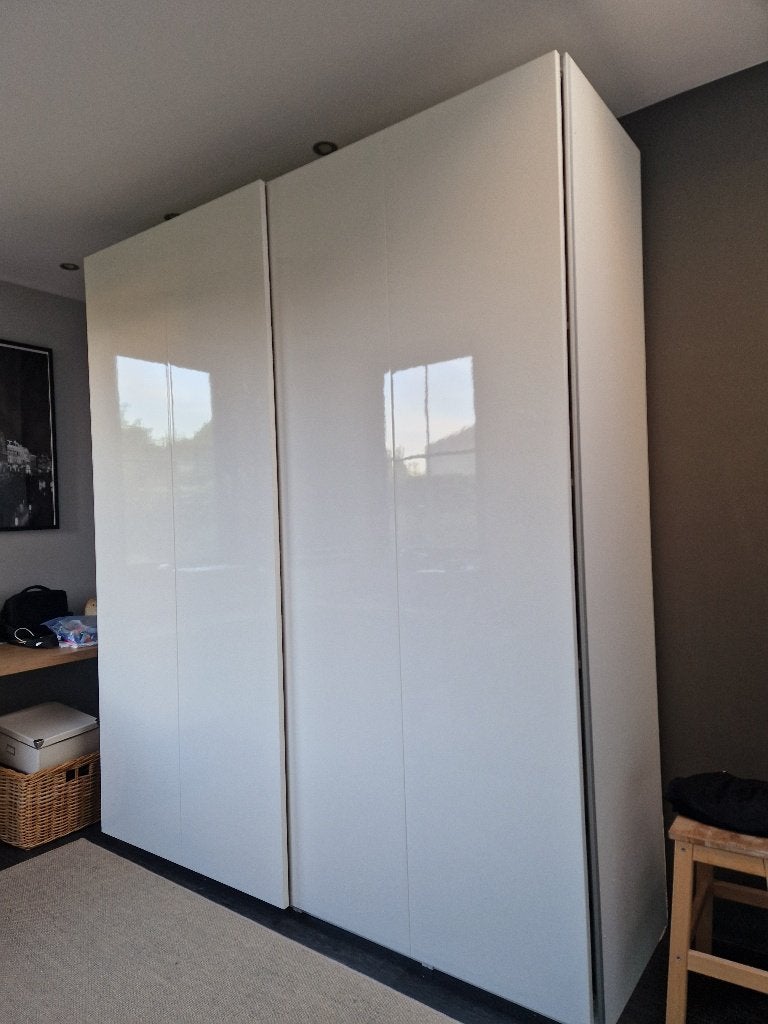 Schuifdeuren Pax kast Ikea wit hoogglans, Ophalen, Gebruikt, 150 tot 200 cm, 200 cm of meer