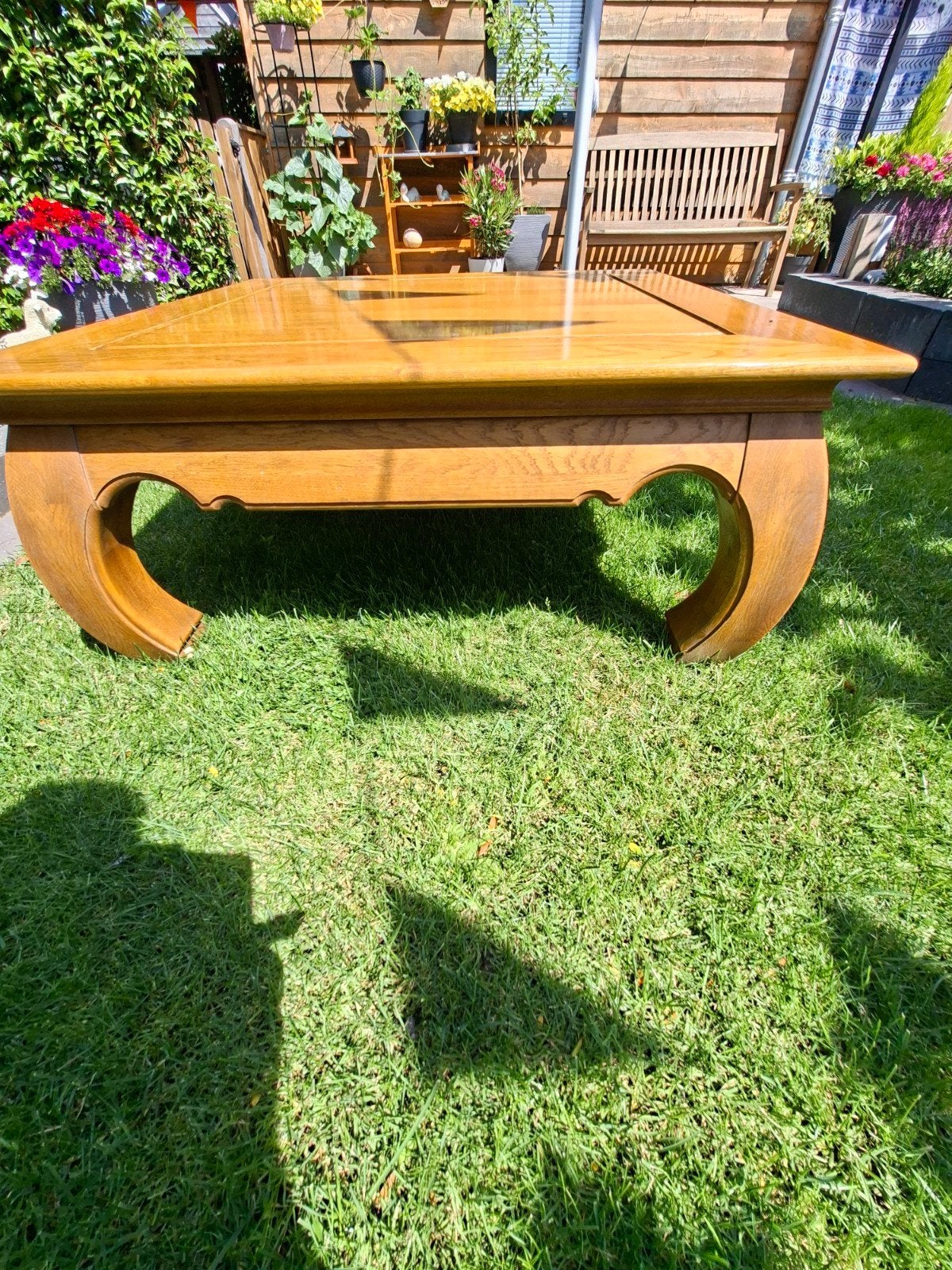 Massief eiken salontafel 100x100 cm, Ophalen, Gebruikt, 100 tot 150 cm, 100 tot 150 cm