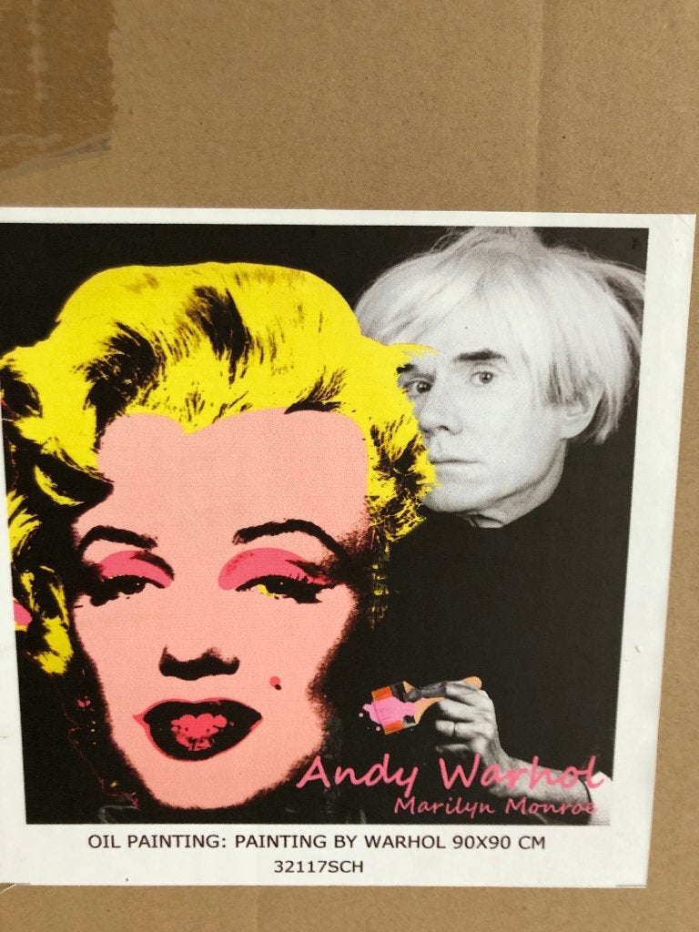 schilderij andy warhol 90x90cm, Antiek en Kunst, Ophalen, Textiel, Op houten frame, Print