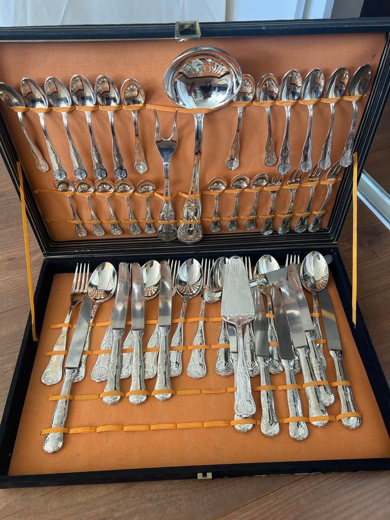 Prachtig 51-delig verzilverd bestek in koffer Italy ARG800, Ophalen