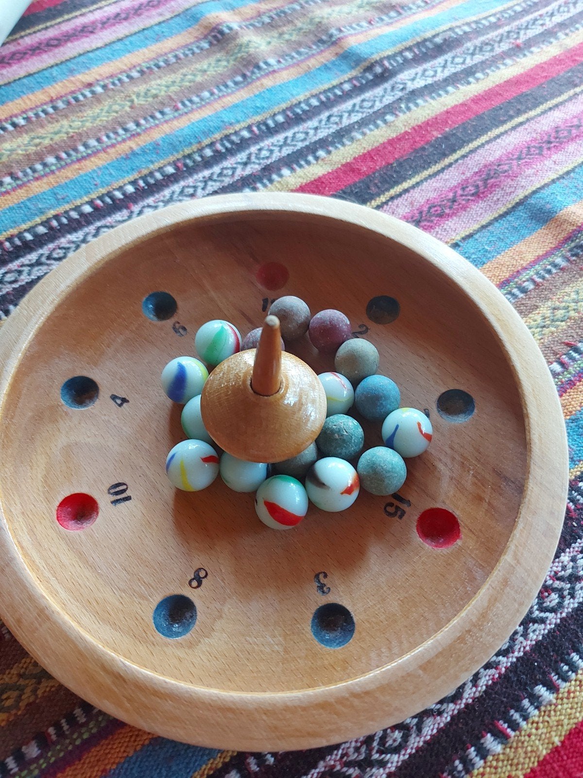 Vintage tol draaispel met 20 knikkers, Antiek en Kunst, Curiosa en Brocante, Ophalen of Verzenden