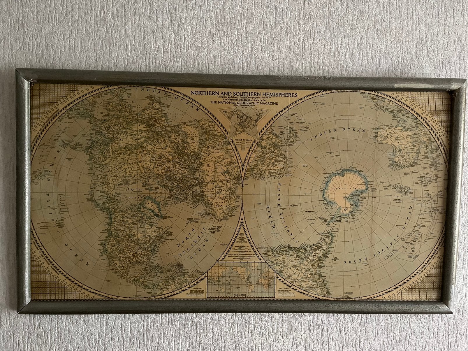Vintage Wereldkaart National Geographic Society, Verzamelen, Ophalen, 1960 tot 1980, Gebruikt, Buitenland