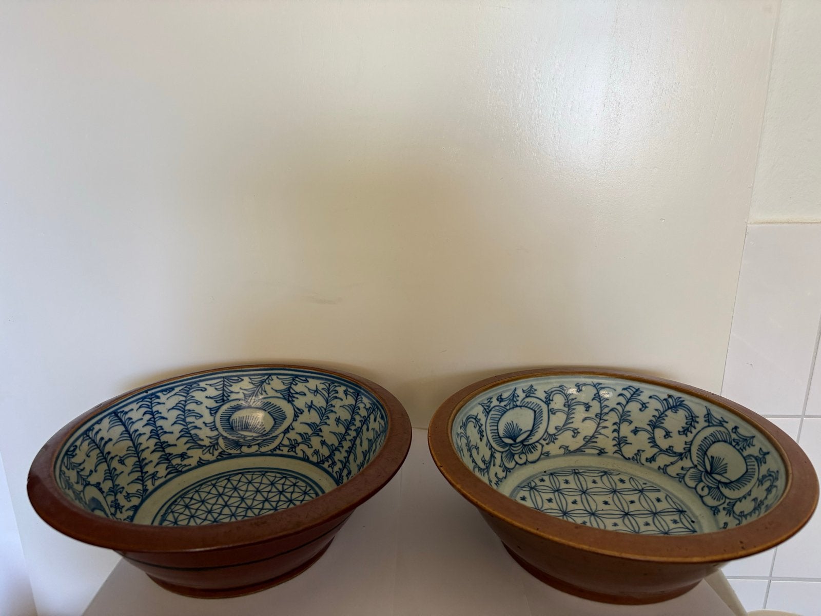 Set van 2 Chinese kommen met blauw-wit decor, Ophalen of Verzenden
