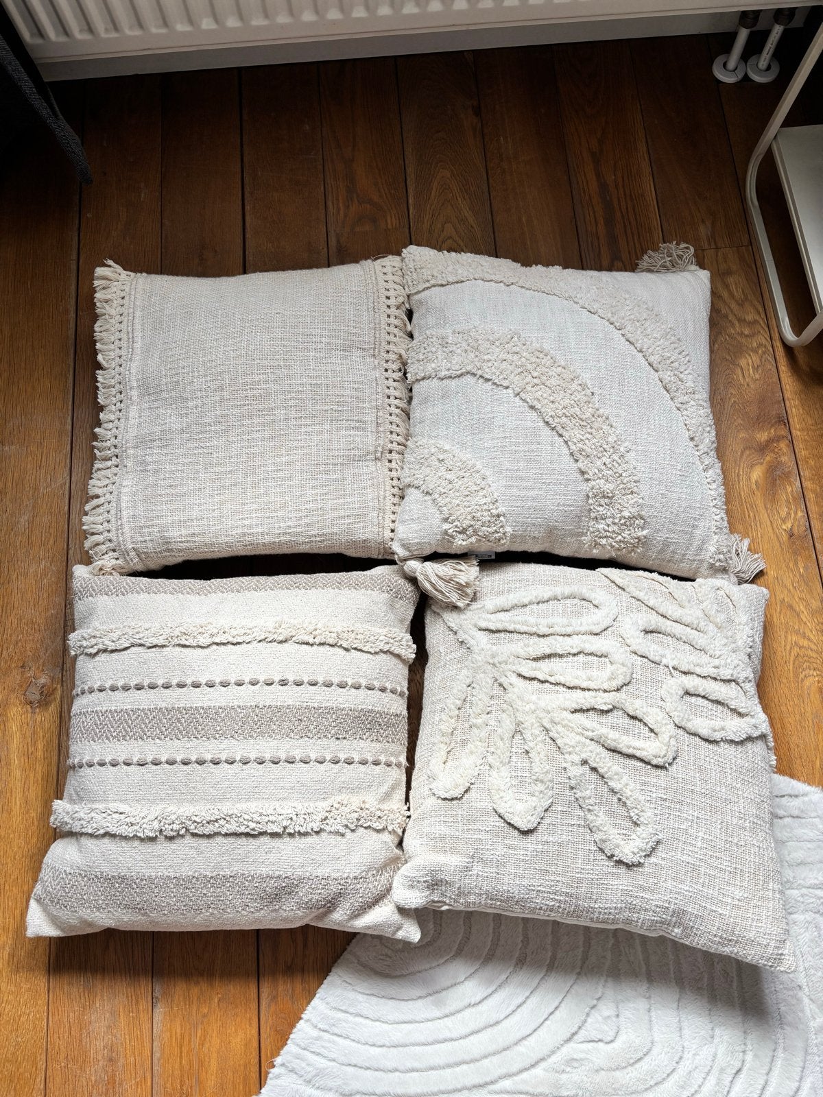 Set van 4 Ibiza look kussens roomwit / beige, Inclusief binnenkussen, Beige, Vierkant, Ophalen of Verzenden