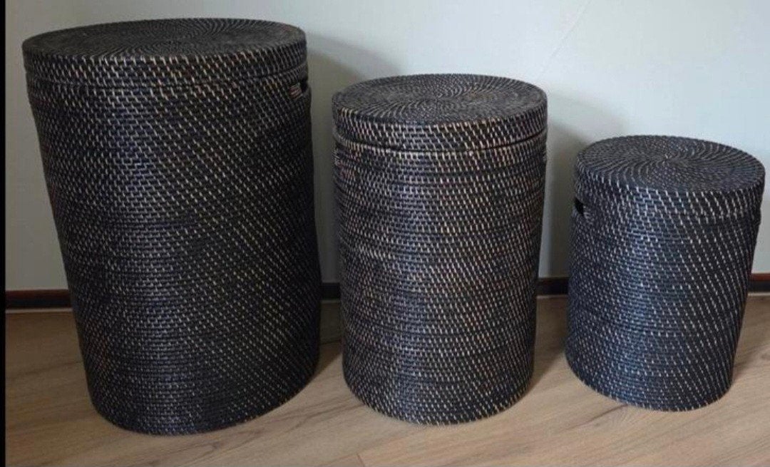 Set van 3 Indonesische Nyawa opbergmanden met deksel, Huis en Inrichting, Woonaccessoires | Schalen en Manden, Ophalen, Mand, Handgemaakt