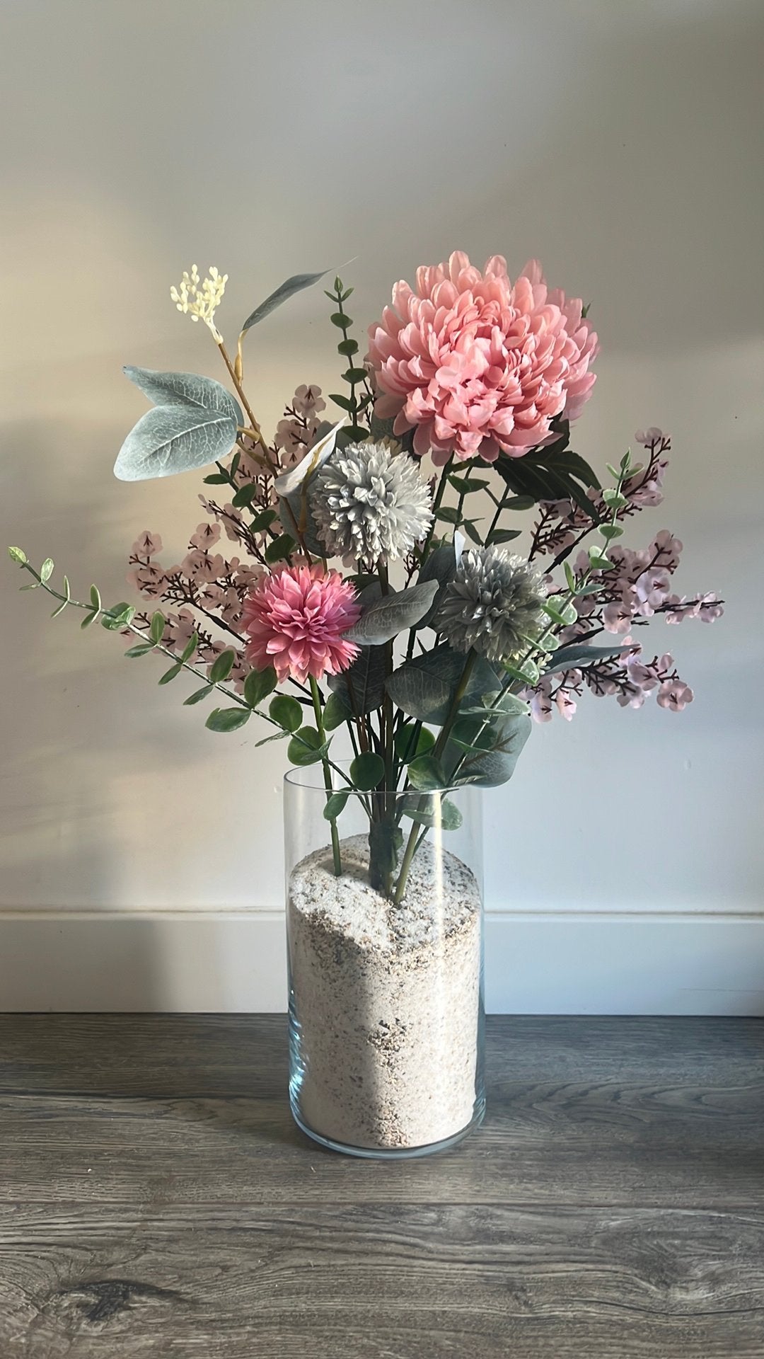 Kunstbloemen boeket met lichtroze chrysant, Verzenden, Zo goed als nieuw