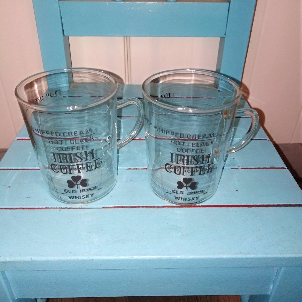 Old Irish Coffee glazen met oortje, Ophalen, Glas of Glazen, Gebruikt, Glas