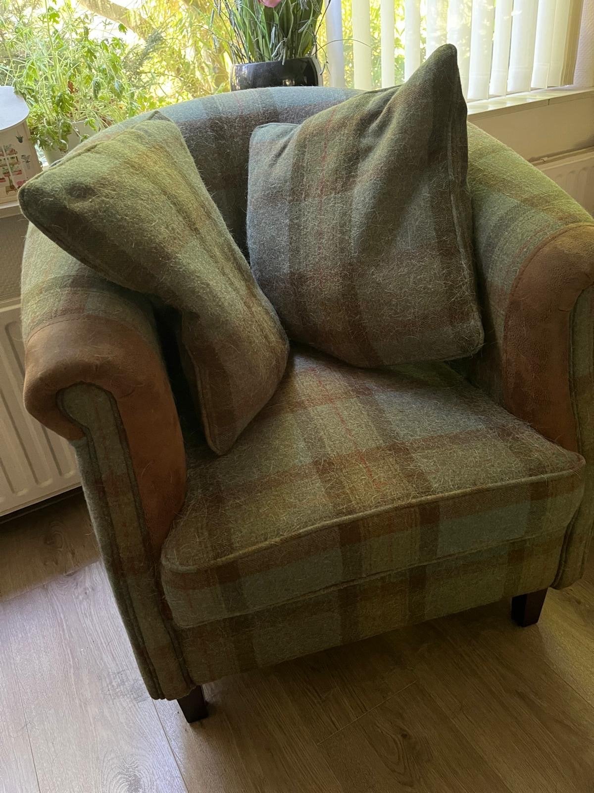 Comfortabele fauteuil met Schotse ruit - Groen/Bruin, Ophalen, Gebruikt, Stof, 75 tot 100 cm