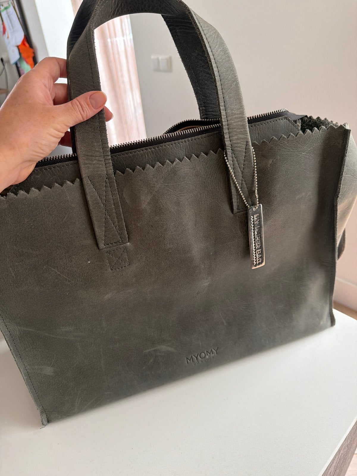 MYOMY Shopper Handtas - grijs Leer, Ophalen of Verzenden, Zo goed als nieuw, Groen, Shopper